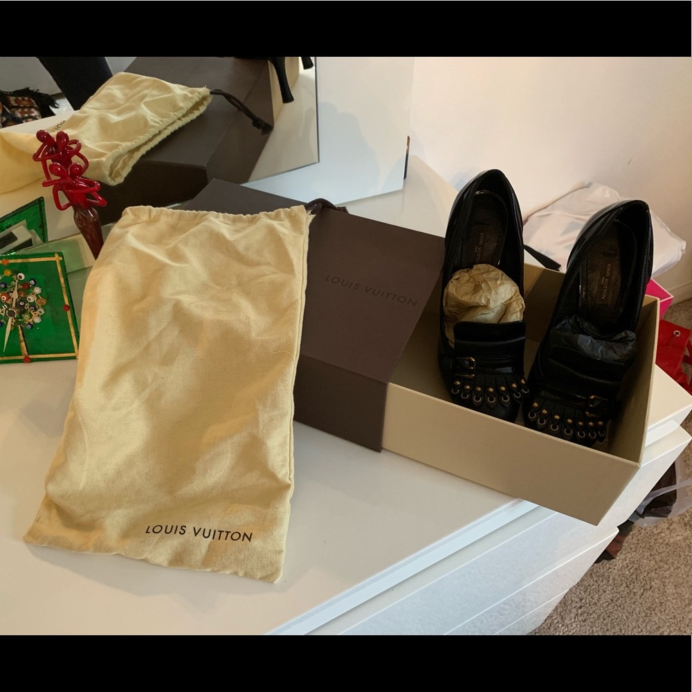 Black Louis Vuitton Leather Heeled Loafers